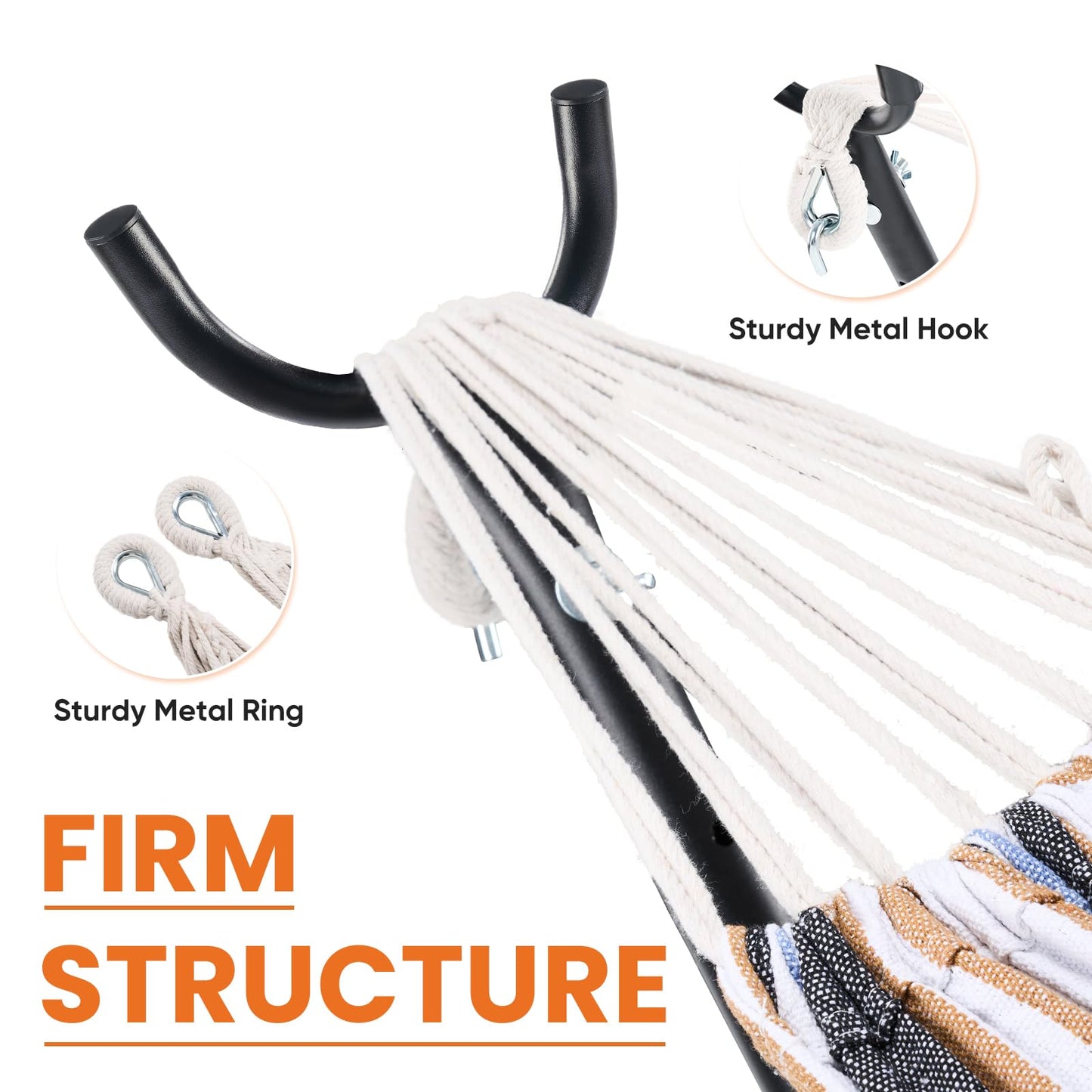 Sweetcrispy Double Hammock with Space Saving Steel Stand Heavy Duty 2 Person Standing Hammocks 450lb Capacity for Outside Garden Yard with Portable Carrying Bag, White