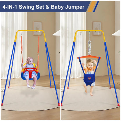 Toddler Swing Set, 3-in-1 Baby Swing Outdoor/Indoor, Toddler Swing&Jumper with Foldable Metal Stand, Baby Swing Outdoor for Aged 6 Months to 10 Years Old
