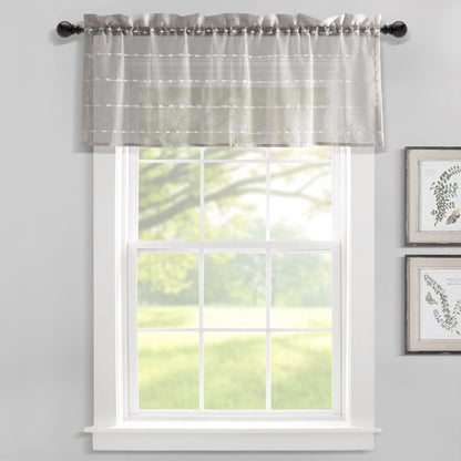 Lush Decor Farmhouse Textured Sheer Window Curtain Valance, 52"W x18"L, Gray