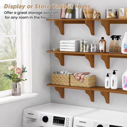 Forbena Wooden Floating Shelves for Wall Set of 3, 24 Inch Wall Shelf for Bedroom, Dark Wood Arched Hanging Wall Shelves for Bedroom, Living Room, Office, Nursery, Dining Room (Walnut Brown)