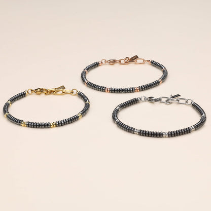 GAVU Crystal Jewelry, Stainless Steel Hematite Stone Beaded Bracelet for Men, Rosegold Bracelet for Men