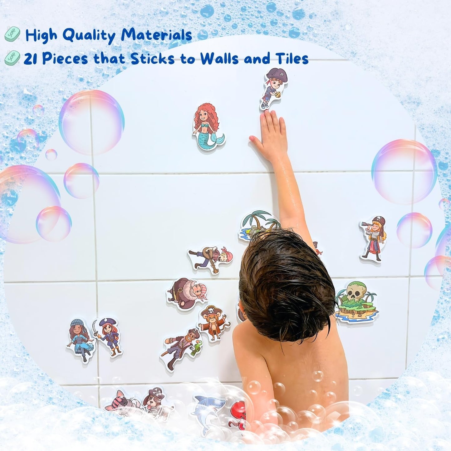 NUBUNI Foam Bath Toys with Storage Bag | Baby Bath Stickers | Shower Toys | Bathtub Toys | Bath Wall Toy Pirates Treasure Island Foam