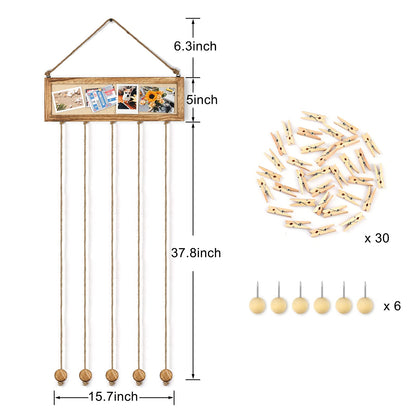 Bikoney Picture Frames Collage Wall Decor Hanging Photo Display Multi Pictures Organizer with Wood Bulletin Board Photo Board 30 Clips and 6 Pushpins for Room (Carbonized Black)