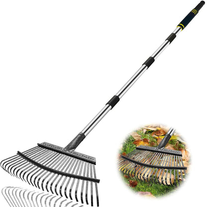Coopvivi Rake Heavy Duty 6FT Long Garden Rake , 18.5 Inch Wide Leaf Rake for Lawns, 25 Metal Tines, Adjustable Stainless Steel Handle, Rakes for Leaves, Yards, Grass, Garbage, Weeds, Debris (Black)