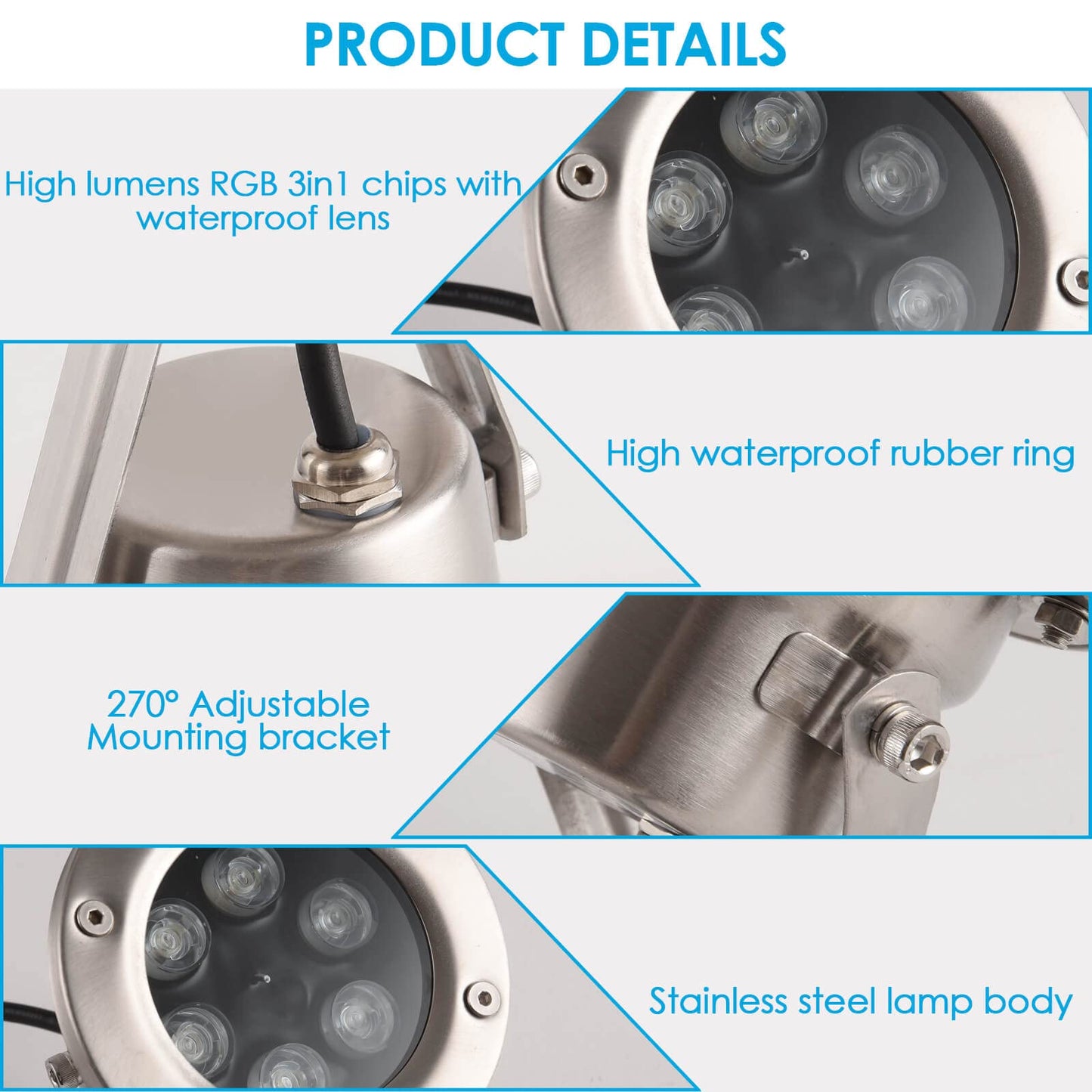 Hilittvne Underwater LED Lights, 18W RGB Color Changing Spotlights, IP68 Waterproof Submersible Spotlights Suitable for Garden Yard Lawn Pathway （Not Include Transformer）