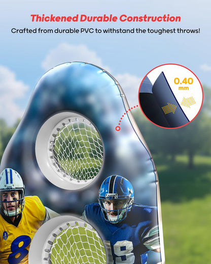QPAU Life-Size Inflatable Football Target with Dual-Hole & Water-Filled Base - Includes 4 Balls, 2 Pumps & Dry Erase Scoreboard - Heavy Duty Outdoor Backyard Sports Toss Games for Kids, Teens & Adults
