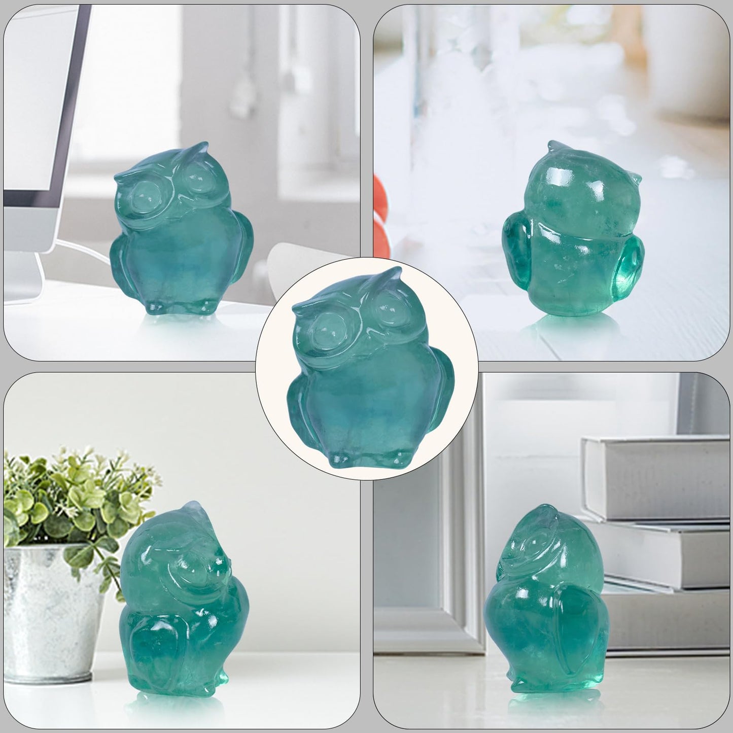 QLRSUXN 2 Inch Owl Figurine Handcrafted,Fluorite Healing Crystal Animal Sculpture,Home Decor Unique Gift for Collectors,Crystal Artwork Nature Lovers Birthday Anniversary Present Spiritual Gift