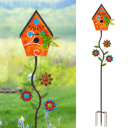 51” Bird Houses Stake for Outside, Metal Wild Bird Feeder Birdhouse Stake Pole with Hummingbird Design Outdoor Decorations for Patio, Backyard, Garden