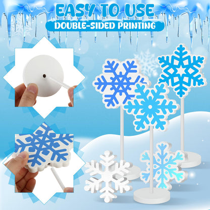Geelin 10 Pcs Wooden Snowflake Table Decor Winter Decoration Snowflakes Table Centerpiece Standing Snowflakes Tabletop Signs Tabletop Gift for Winter Holiday Wonderland Home Desk Party Decoration