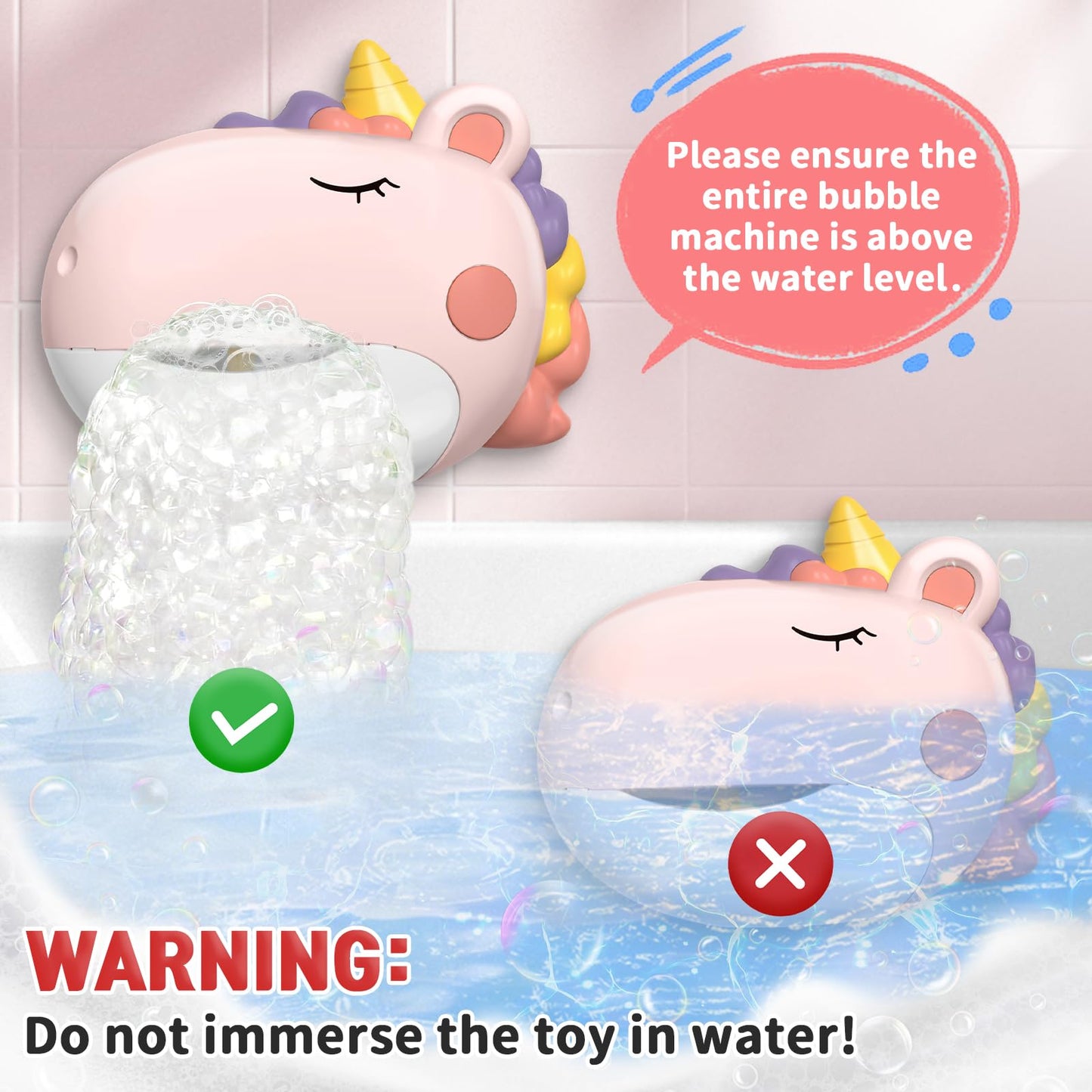 Infowush Baby Bath Toys, Unicorn Bath Bubble Machine Toddler Bath Toys for Kids Ages 1-3 4-8, Interactive Bathtub Shower Water Toys Bubble Maker with Music Christmas Birthday Gifts for Boys Girls