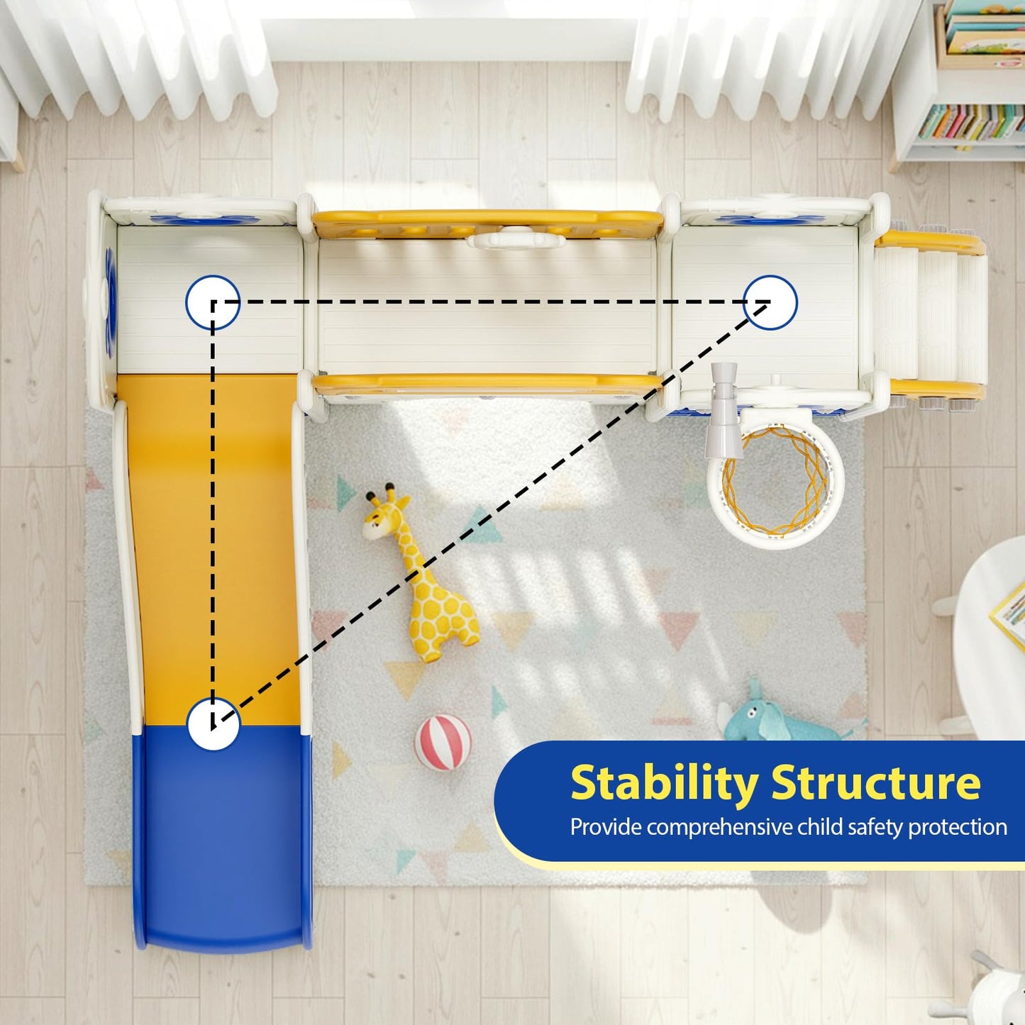 Arlopu 10-in-1 Large Toddler Slide Set, Kids Slide Climber Playset with Drawing Board, Basketball Hoop, Sturdy Baby Playground, Indoor Outdoor Playhouse for Boys and Girls Upgraded (Yellow & Blue)