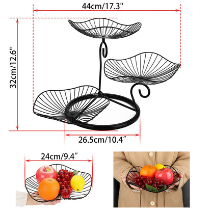 OwnMy 3-Tier Fruit Basket Stand Decorative Iron Fruit Bowl, Metal Wire Fruit Holder Storage Trays Table Countertop Holder for Vegetables Bread Snack, Modern Lotus Fruit Bowls for Kitchen Counter Table