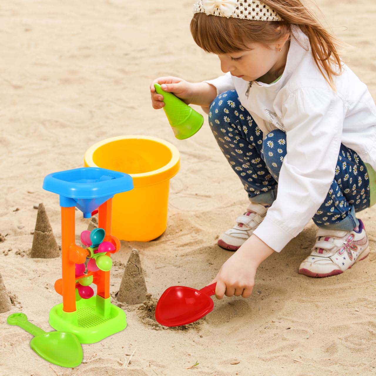 Toyvian Kids Sand Wheel Toy Flowing Sand and Water Wheel Tower Plastic with Spades for Children Summer Outdoor Travel Beach s