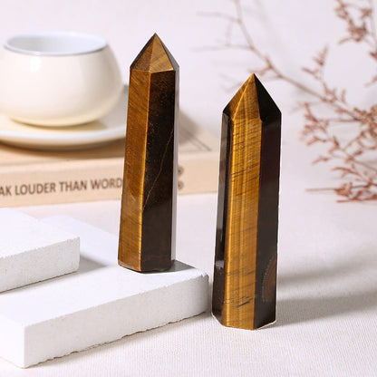 ZHIYUXI 3.7-4" Tiger's Eye Crystals Wands Healing Crystal Tower Hexagonal Pointed Stone 1 Pc Large Crystals Reiki Energy Balancing Meditation Therapy Gemstones Decoration Gifts
