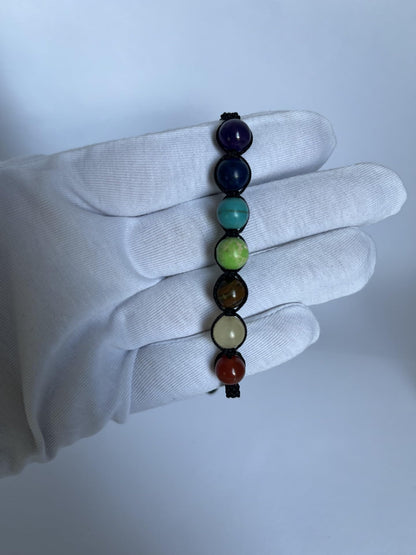 joy-d Chakra Bracelet 7 Stone Healing Bracelet on Adjustable Black Thread Natural Gemstone Jewelry for Energy, Balance, Meditation & Wellness - Unisex Mind, Body & Soul Healing Energy Bracelet