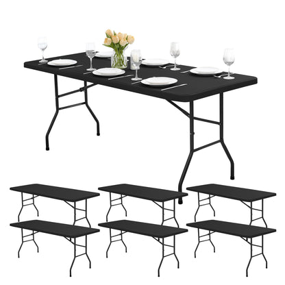 RichSets 6ft Fitted Tablecloth Rectangle - 6 Pack Polyester Table Covers with Elastic, Washable Folding Table Protector for Party Banquet Graduation, 30x72 Inch, Black
