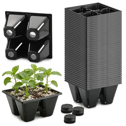 RooTrimmer 40 Pack Reusable 4-Cell Seed Starter Tray for Seedlings, Deep Large Cell Plant Starter Trays with Drainage Holes for Seed Germination, Easy Transplant, Fits Standard 1020 Flats, Black