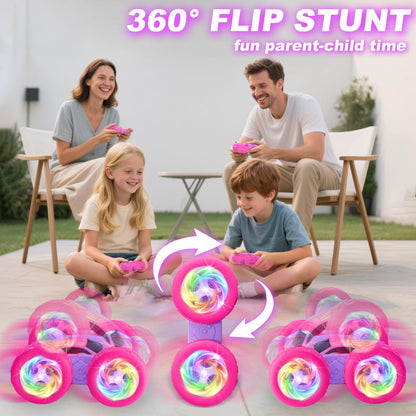 FDCTR Remote Control Car, RC Cars for Girls, 2.4 GHz Double Sided RC Crawler with Upgraded USB-C Modular Battery, 360°Rotating Car Toys for 6 7 8 9 10 11 12 Year Old Girl Birthday Gift Pink-Purple