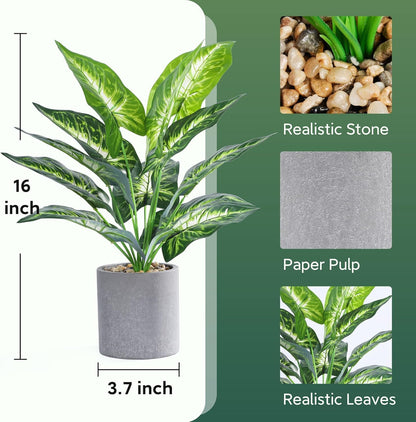 JC nateva 16" Small Fake Plants Artificial Tropical Faux Plants Indoor for Office Desk Shelf Bathroom Home Decor