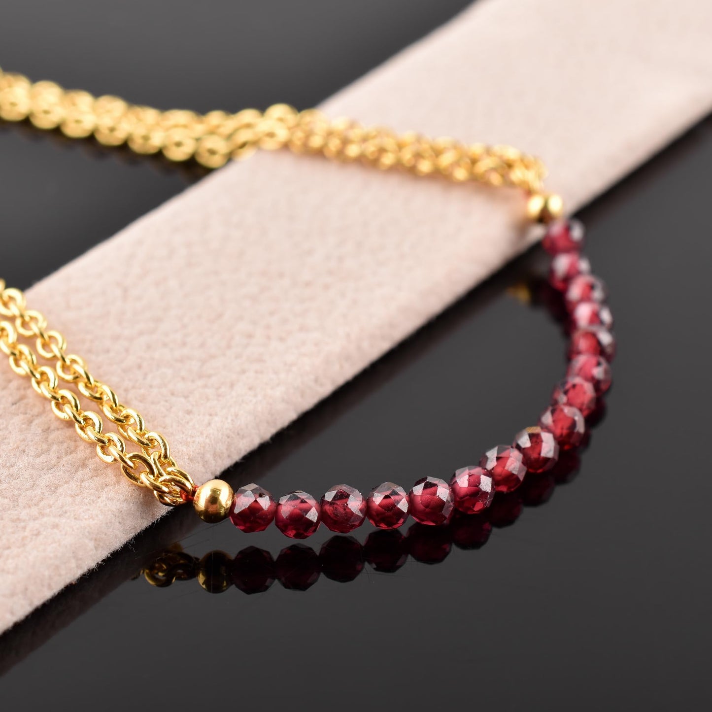 InfinityGemsArt Garnet Bracelets for Women, Natural January Birthstone, Minimalist Beaded Red Stone, Chakra Crystals Gemstones Lightweight Jewelry, 14K Gold Plated 8 Inch Adjustable Chain, Christmas Gifts For Her