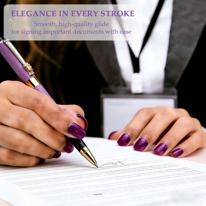 ZJEOSO Fancy Pens for Women, Nice Rollerball Pens with Dragon Design, Elegant Gift Pen, Office & Signature Writing Pen, Refillable Black Ink Business Pen (Purple)