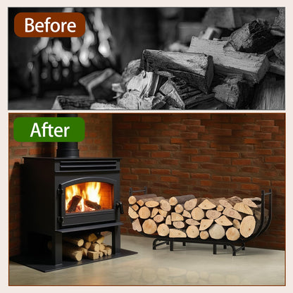 LIANTRAL Curved Firewood Rack Outdoor Indoor, 48 Inch Heavy Duty Log Holder for Fireplace Wood Storage, Firewood Storage Holder Stand Metal Wood Rack Organizer