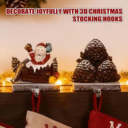 IGOHEALS Stocking Holders for Mantle – 3D Christmas Stocking Holder Heavy Duty Cast Iron Garland Hangers for Mantel with Non-Slip Base | Xmas Decor, Sturdy Fireplaces Hook (Pine Cone and Santa)