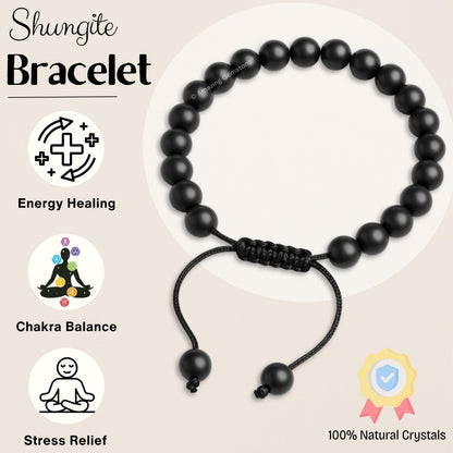 Amazing Gemstone Shungite Bracelet, Gifts For Men & Women - Protection Healing Crystal Bracelet - 8mm Gemstone Beaded Adjustable Bracelet, Pulseras Para Hombres Mujer Stocking Stuffers
