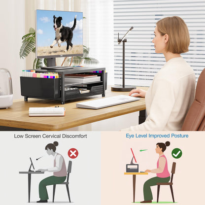 OPNICE Desk Organizers and Accessories, Computer Monitor Stand Riser with Drawer and 2 Pen Holders, Laptop Stand, Office Desk Accessories & Workspace Organizers for Home Office Supplies, Black