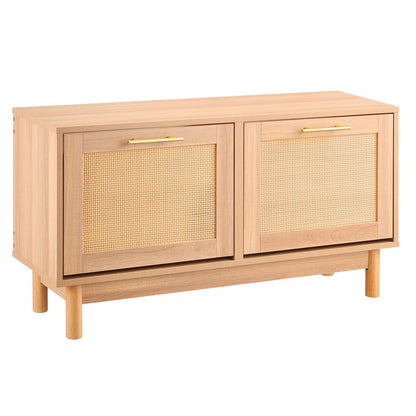 VEVOR Rattan Shoe Storage Bench, Entryway Bench with 2 Flip Drawers, Holds up to 300 lbs with 4 Compartments and 2 Rattan Doors, 39.4 x 11.8 x 20.9 Inches for Hallway, Living Room, Bedroom
