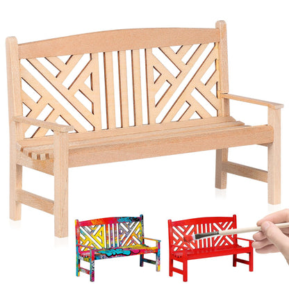 NUOBESTY Dollhouse Bench 1:12 Scale Miniature Bench, Unfinished Wood DIY Paintable Double Seat Mini Furniture for Dollhouse Garden Park Patio Fairy Garden Scene Accessory Craft Decor