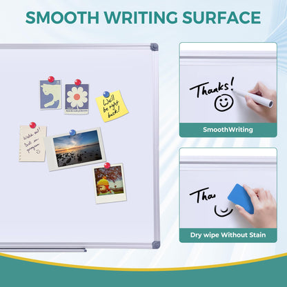DexBoard 48 x 36 Inches Magnetic Whiteboard for Home Office Collaboration, Classroom Teaching - 4 x 3 ft Anti-Ghosting Dry Erase Board with Aluminum Frame for Brainstorming and Agile Management