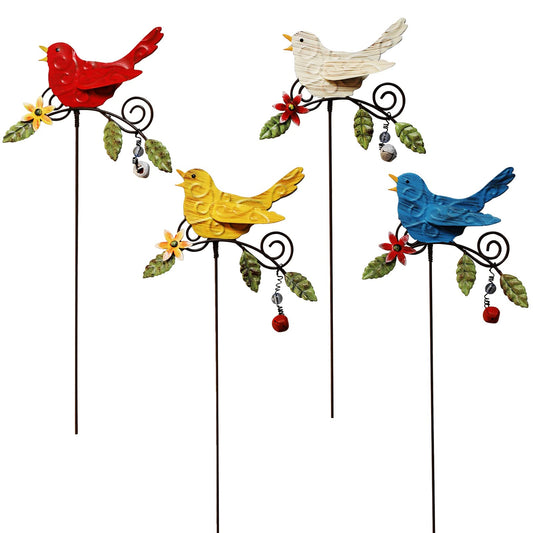 KEDONCHEN.4 Pack Metal Bird Decorative Garden Stakes, Spring Garden Decor,Indoor Outdoor Lawn Pathway Patio Ornaments, 14.2 Inch Outdoor Metal Garden Decor Shaking Head Yard Art …