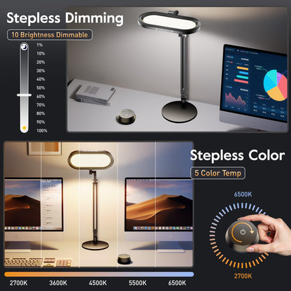 Premium LED Desk Lamp for Home Office – Eye-Caring Double Side Light with Knob Remote, Stepless Dimming & Color, Memory, Metal Table Lamp for Zoom, Studying, Video Conference, Flicker-Free, Glare-Free
