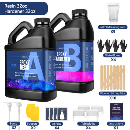 Epoxy Resin 64OZ - Crystal Clear Epoxy Resin Kit - No Yellowing No Bubble Art Resina Casting Resins for Art Crafts, Jewelry Making, Wood & Molds(32OZ x 2)