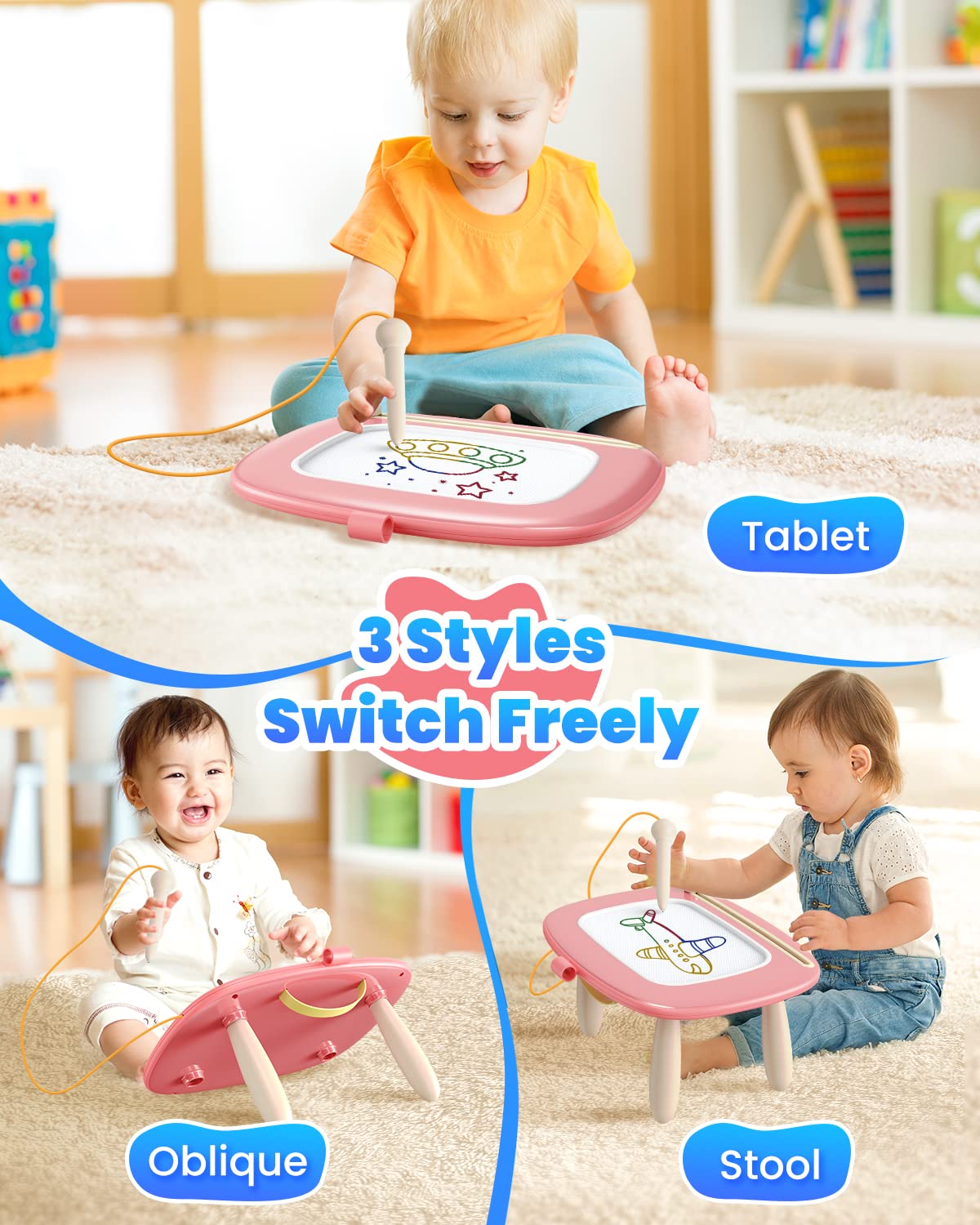 Seimome Magnetic Drawing Board, Toddler Girl Toys for 1-3 Year Old, Doodle Board Learning and Educational Kids Toys for 1 2 3 Year Old Baby Birthday GIF- Pink