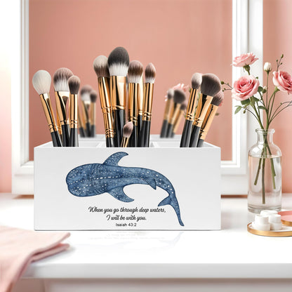 Exqcom Whale Shark Bible Verses Pen Pencil Holder, Inspirational Christian Desk Decor, When You Go Through Deep Waters Scripture Pencil Pen Holder Organizer for Home Office Desk Accessories
