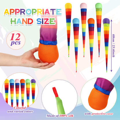 Leyndo 12 Pcs 28 Inch Throw and Catch Balls with Rainbow Tail, Soft Sports Play Comet Balls Playground Toys Bulk for Kids Adults Games and Activities Fun Throwing School (Classic)
