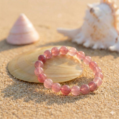 Kryllite Crystal Bracelets, Bracelet for Women, Nature Strawberry Crystal Stretch Elastic Bracelet, Nature Gemstone-8mm, Healing Stone Bracelets, Pink Jewelry Gifts for Women, Holiday