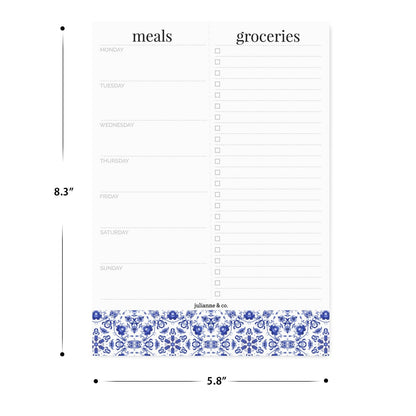 Weekly Magnetic Meal Planner Notepad By Julianne & Co - Food Planning Organizer And Grocery List Pad, 52 Premium A5 Pages, with Tear Away Perforated Shopping List (Blue China Print WITH Fridge Magnet)
