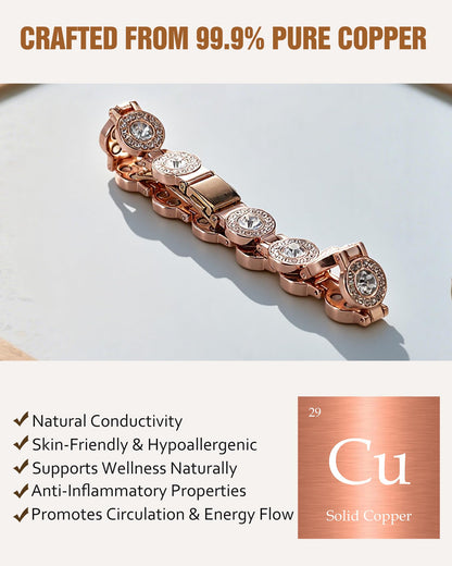 Jecanori Brilliant Crystals Copper Bracelet for Women, 4X Strength Magnetic Therapy Bracelet with 3800 Gauss Neodymium Magnets, Adjustable Pure Copper Jewelry Gift