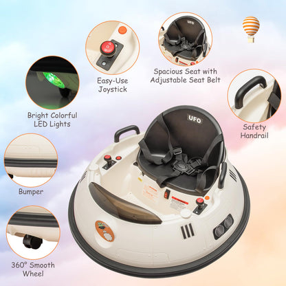 Ride On Bumper Car, 12V Electric Toddlers Car with Remote Control, Safety Belt, Music, Flashing Lights, 360 Degree Spin, Bumper Car for Toddlers,Kids,White