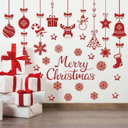 48.42 x 43.31 Inch Merry Christmas Wall Decal Christmas Light Ball Snowflake Deer Wall Sticker Decor for Xmas Holiday Party Supplies Home Wall Decor