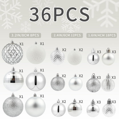 LANGXUN 36pcs Silver Christmas Tree Decorations Balls, Bolas De Navidad, 2025 Christmas Decor, Indoor Outdoor Shatterproof Christmas Ornaments, Xmars Party Wedding Suppiles