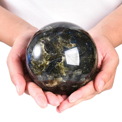 MOGEMT Large Labradorite Crystal Ball with Stand Natural Crystals Sphere Gemstone Ball Meditation Witchcraft Home Decor 100-110mm/3.9-4.3"