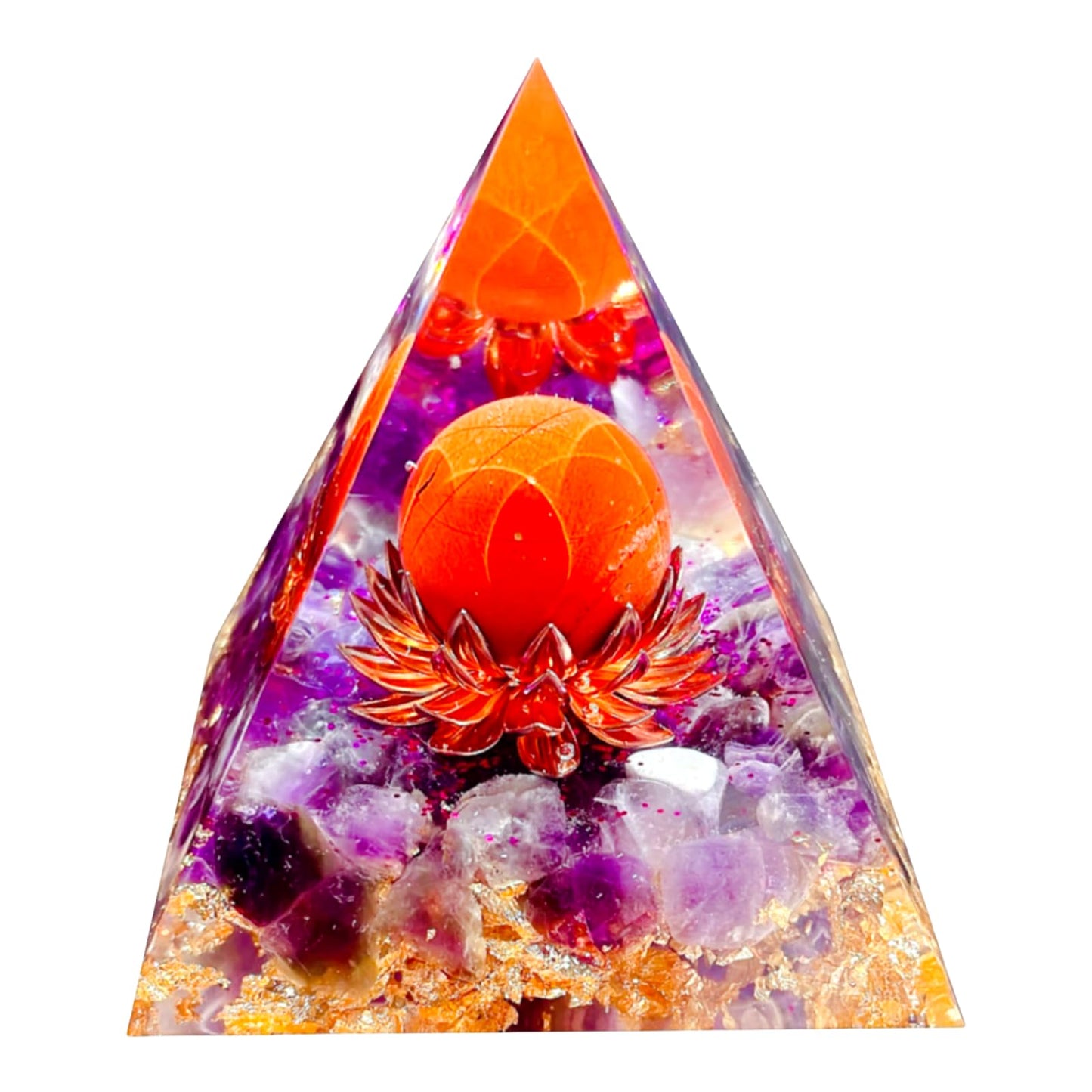 Saefheled The Flower of Life Orgone Pyramid,Natural Energy Amethyst&Rainbow Stone Orgonite Crystal Healing Pyramid,for Reduce Stress, Balance Chakra,Meditation Attract Luck,Accumulate Wealth&Health