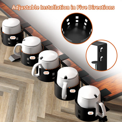 Upgraded Large Desk Cup Holder Clamp, OOKUU Anti-Spill Table Cup Holder, Metal Office & PC Gaming Desk Accessories, Compatible with Universal Cup, Bottles, Pencil Holder (Black)