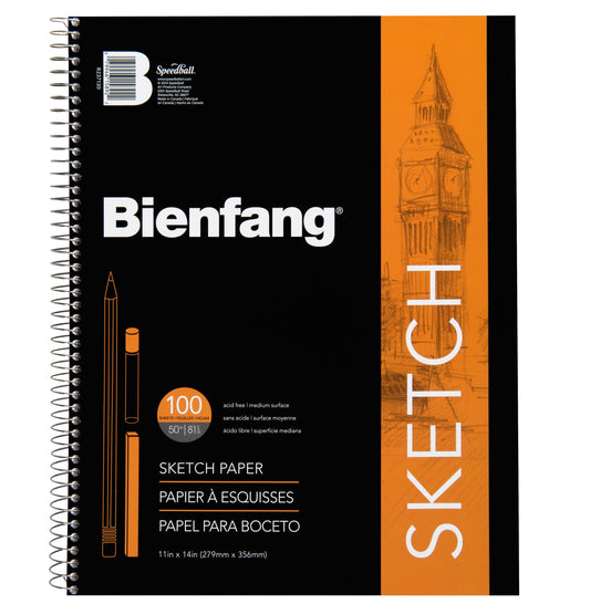 Bienfang Sketch Pad 11x14 Inch, 100 Sheets of 60lb 90gsm Art Paper, Spiral Bound Sketch Book Drawing Notebook