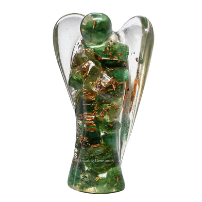 Amazing Gemstone Green Aventurine Guardian Angel Figurine Pocket Crystal Angel for Protection - Orgone Guardian Angel with Orgonite Layer and Natural Crystal for Healing Gift (2 Inch, Organite)