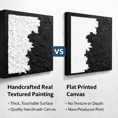 HONGRUIFAN Handmade Textured Canvas Wall Art 24x24 Inches, Black and White Abstract Art, Handcrafted Cotton Canvas, Ready to Hang